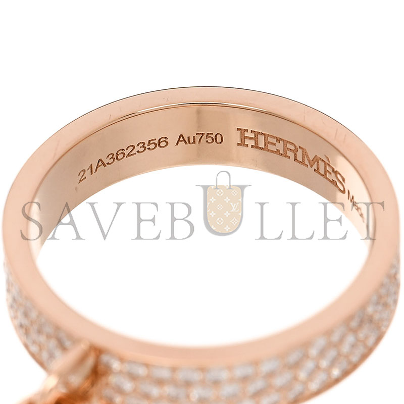 HERMÈS 8K ROSE GOLD DIAMOND MM KELLY CLOCHETTE RING 